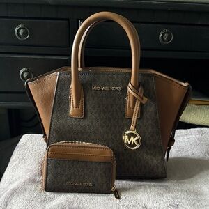 Michael Kors Brown MK Logo Satchel with Matching Wallet